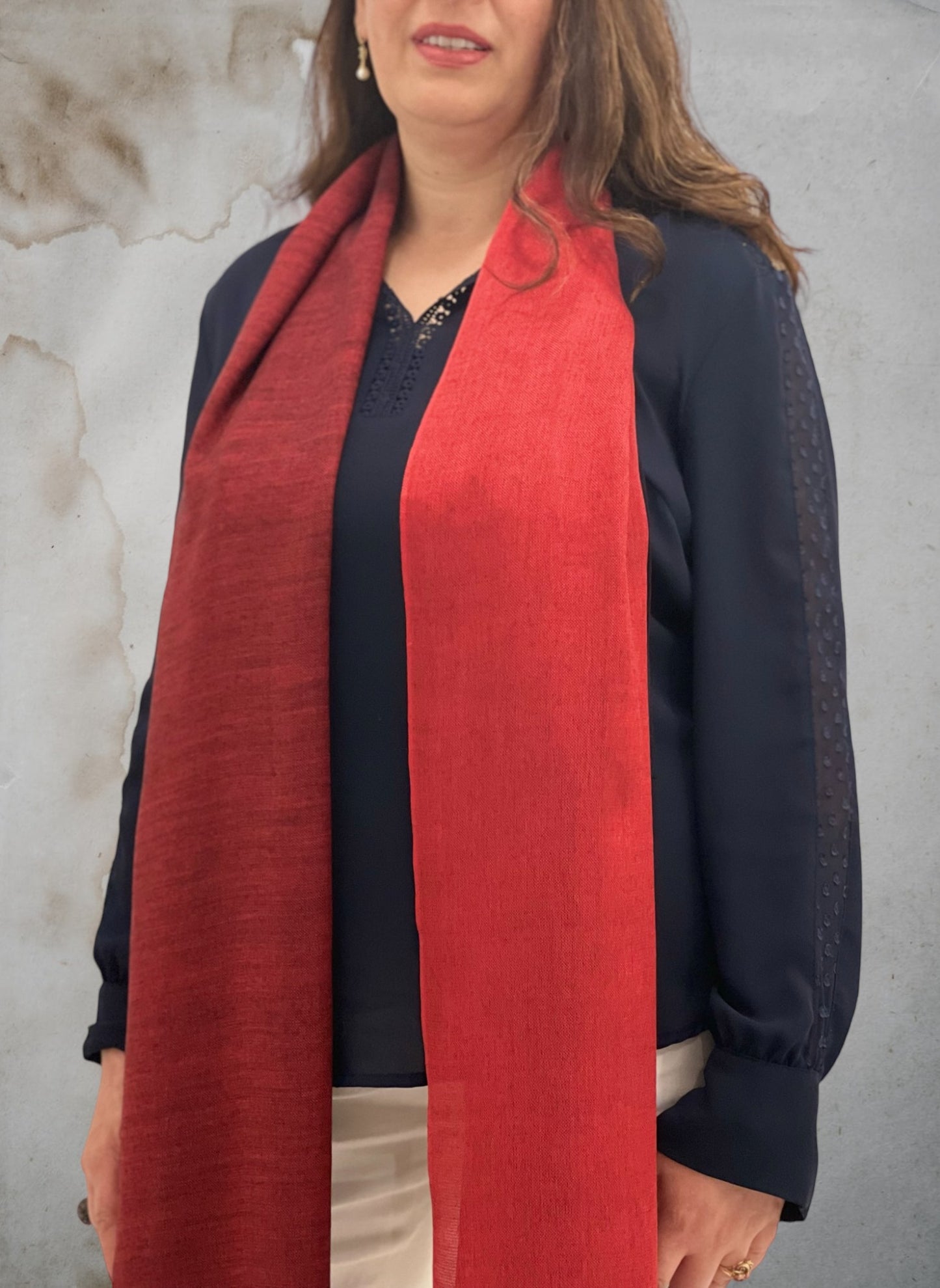 Red & Black Two Tone Wool And Silk Blend Scarf