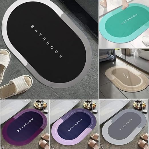 Anti Skid Water Absorbent Bathroom Door Mat (40x60cm)Pack of 1, Oval