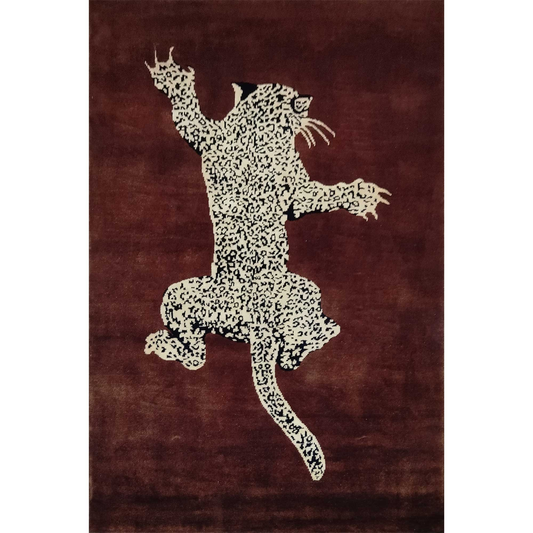 4×6 ft Brown Hand Knotted Wool Leopard Carpet