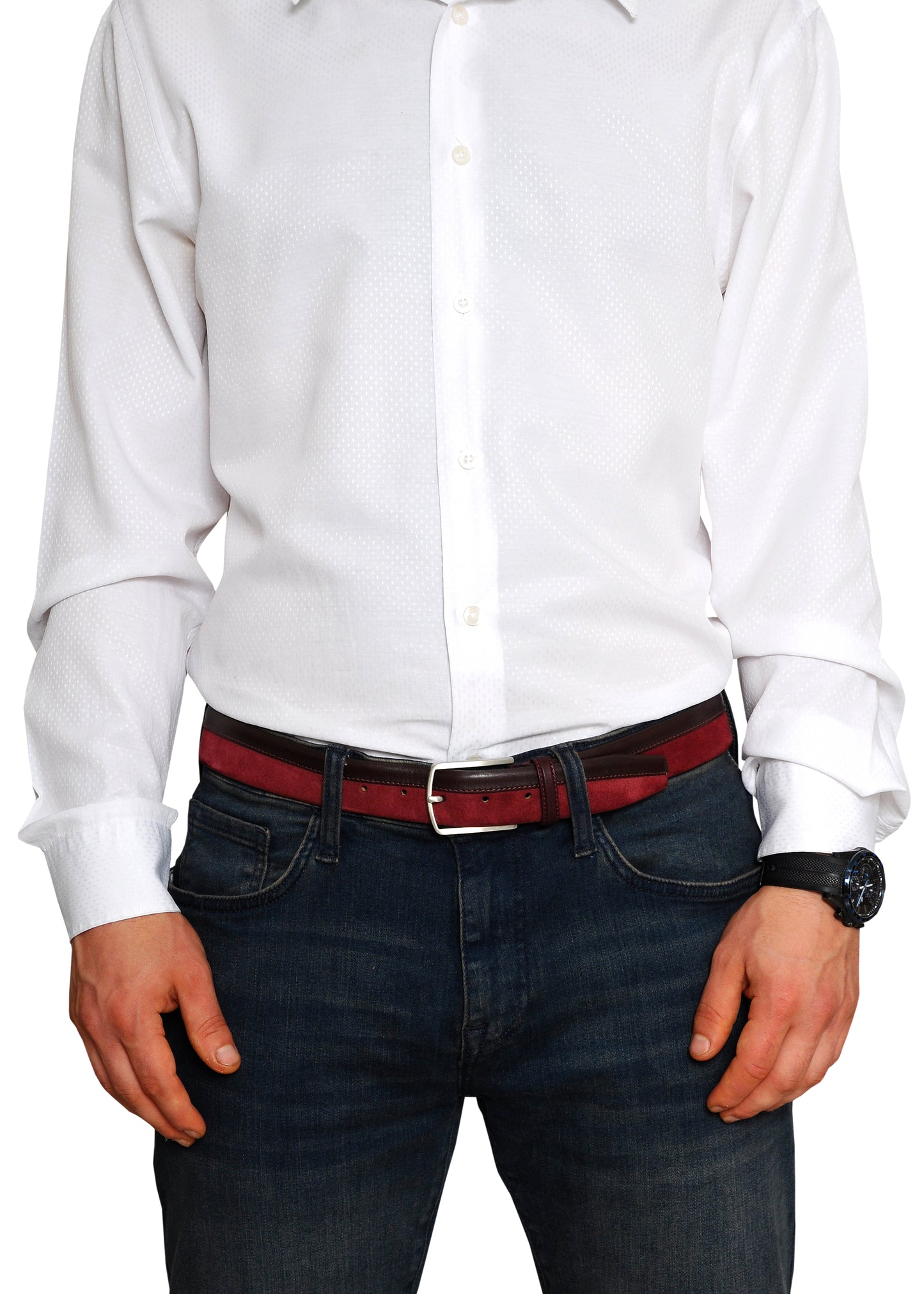 Siene Burgundy Leather Men Suede Belt