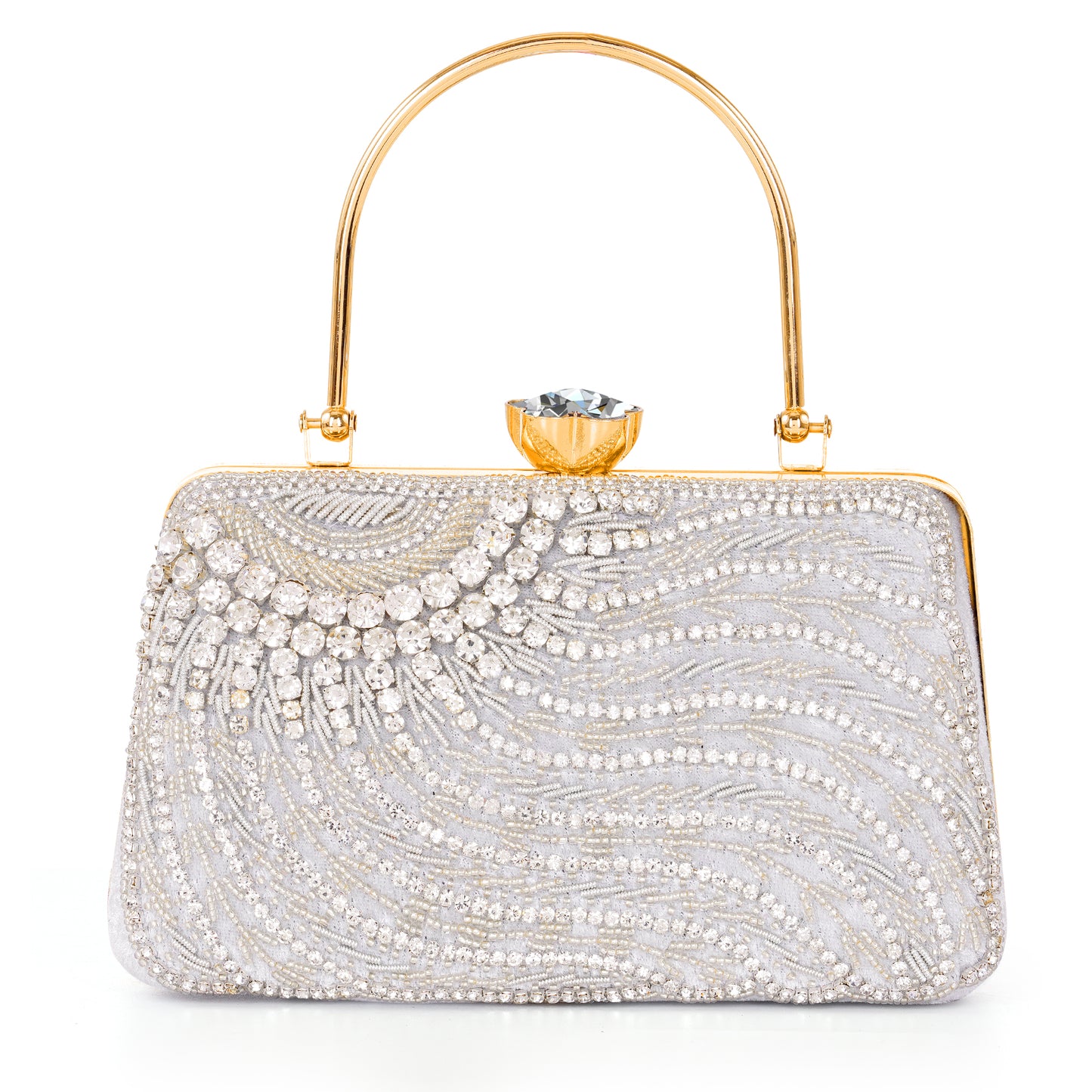 A.E Emboried Wedding Beautiful Silver Clutch |Fancy Ladies Purse |