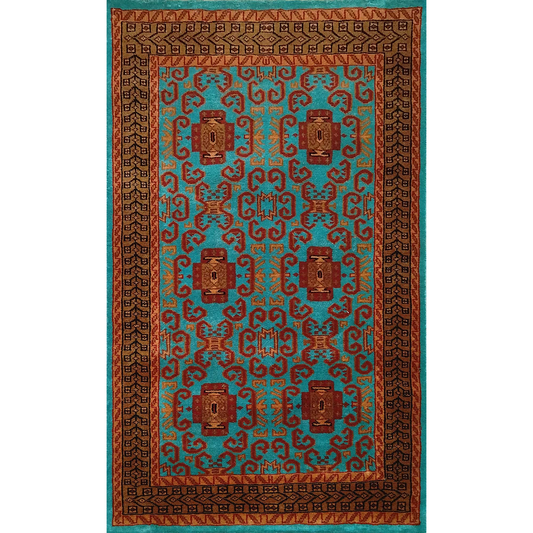 3×5 Feet Handmade Turquoise Wool Carpet Palace