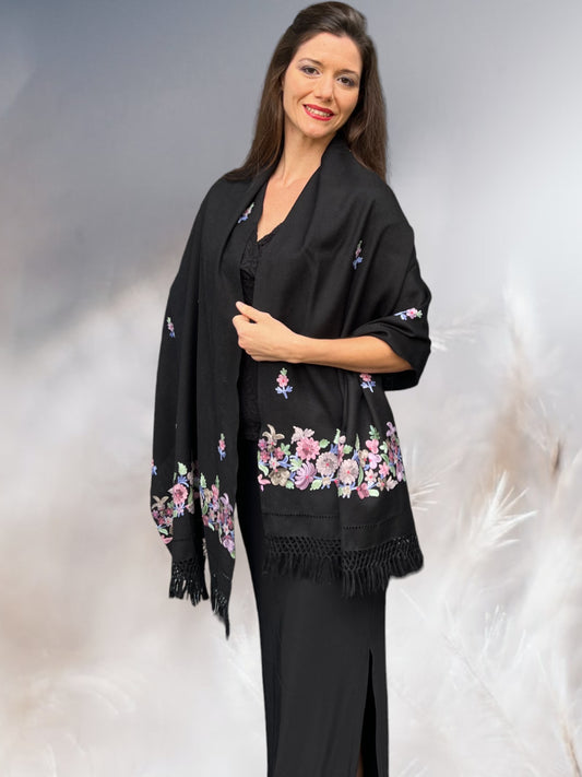 Black and Pink Embroidered Wrap