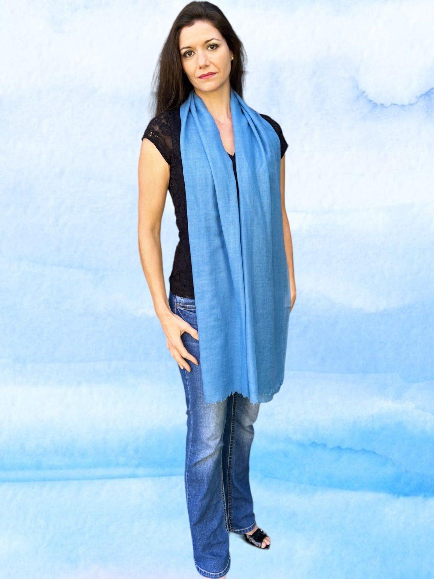 Blue Featherlight Solid Wool Scarf