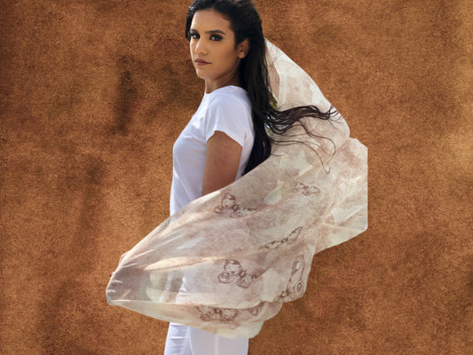 Hand Painted Wool Butterfly Print Scarf