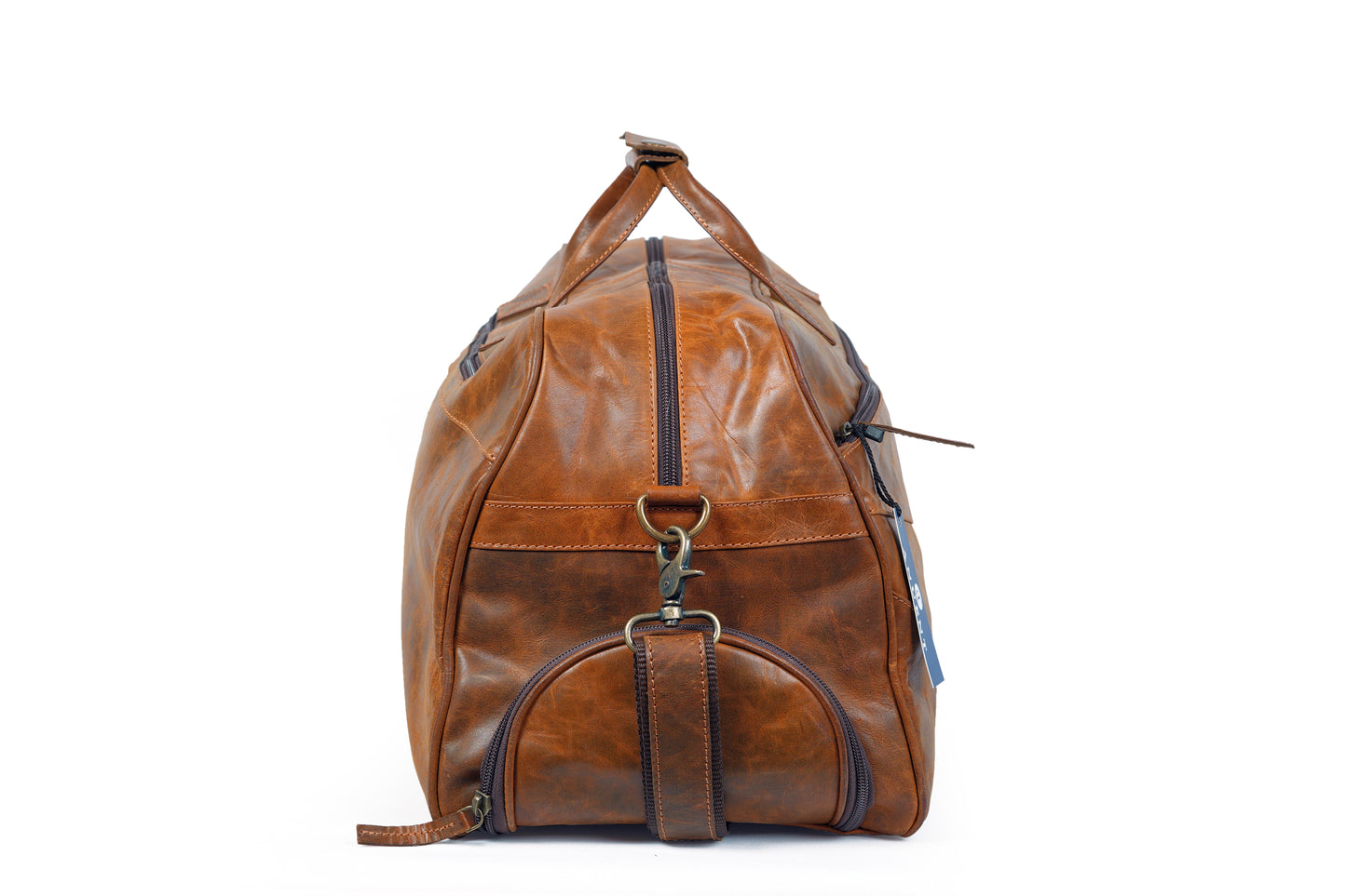 Leather Duffle Bag with Shoe Compartment.