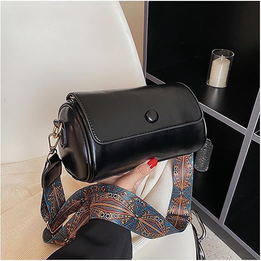 Women PU Leather Purse Handbag with Wide Strap, Zip Closure