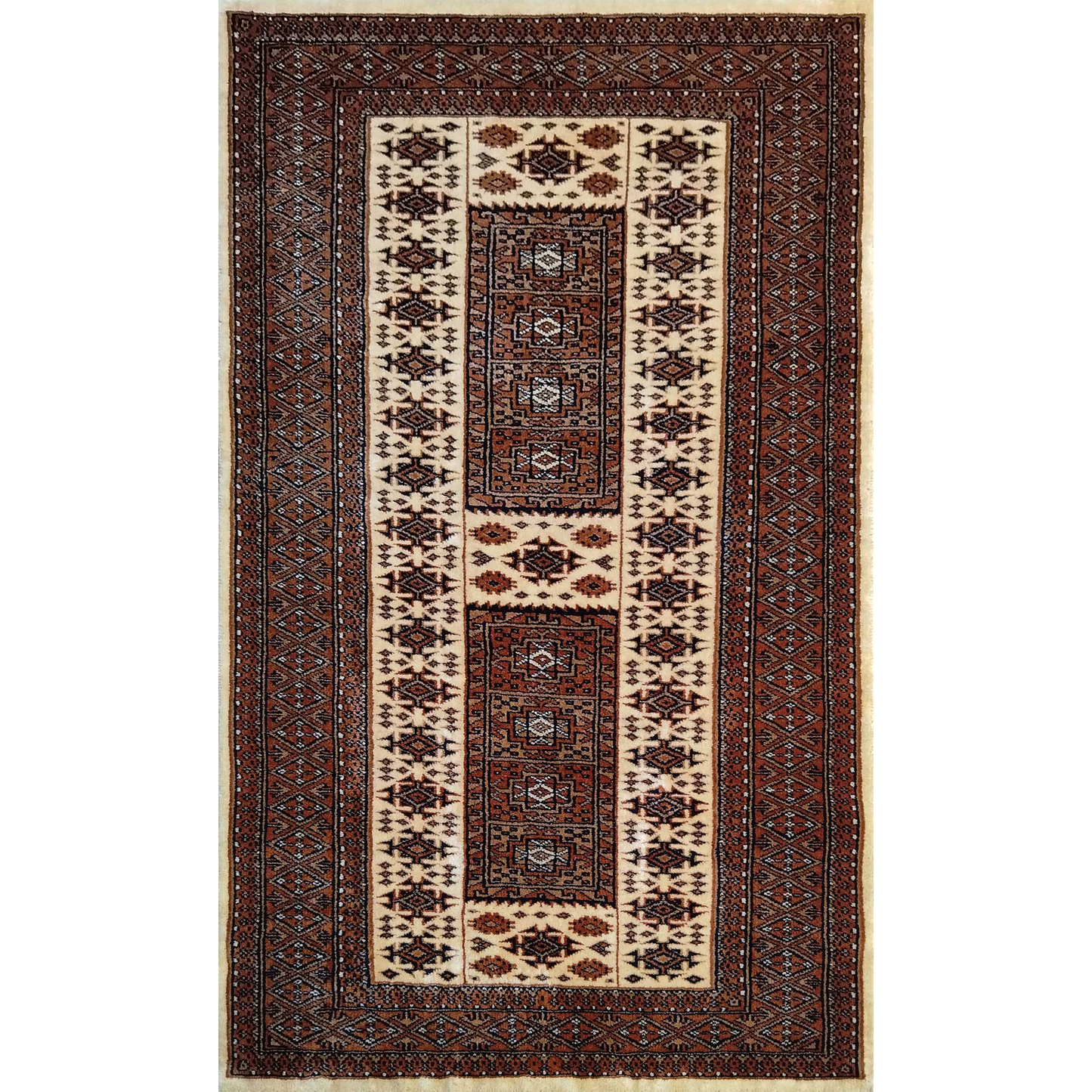 3×5 Feet White Hand Knotted Wool Carpet Dubba
