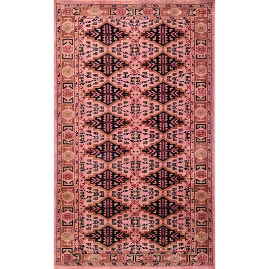 Hand Knotted Woolen Carpet Peach Tribal 3×5 Feet PEACH