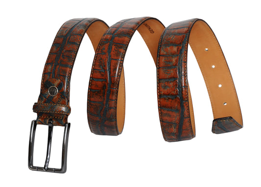 Vegas Brown Blue Leather Men Belt