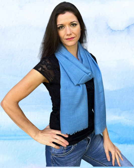 Blue Featherlight Solid Wool Scarf