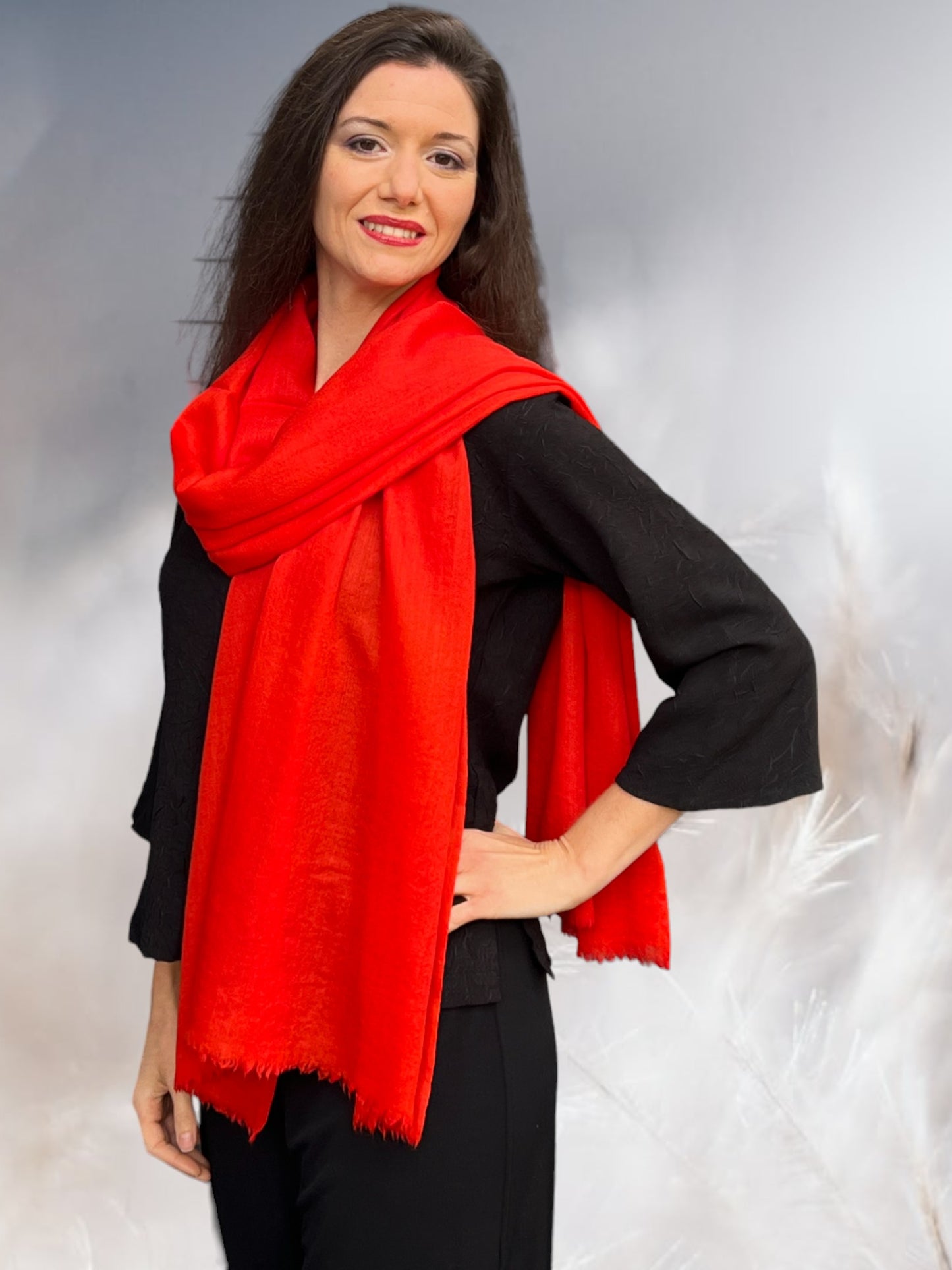 Red Featherlight Solid Wool Scarf