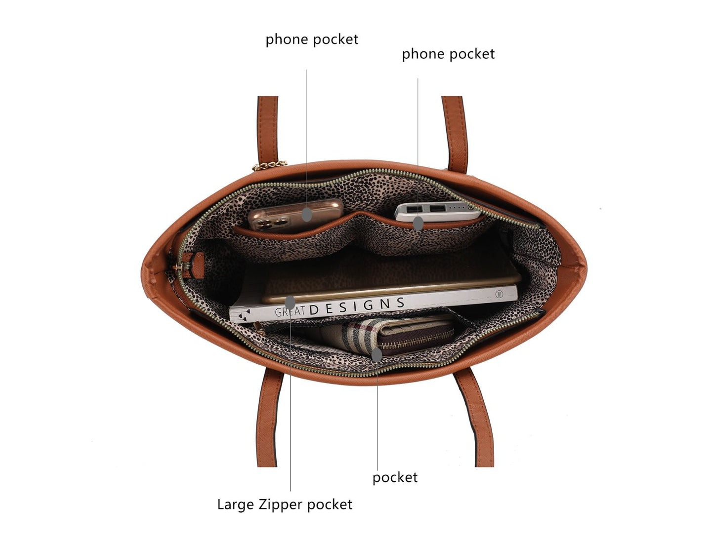 Arya Vegan Leather Women Tote Bag with Wristlet Pouch 2 pieces