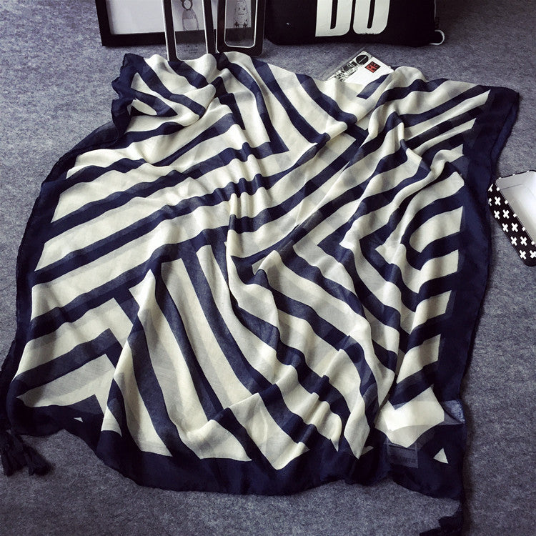 Striped Scarf in Navy/White with Removable Tassels