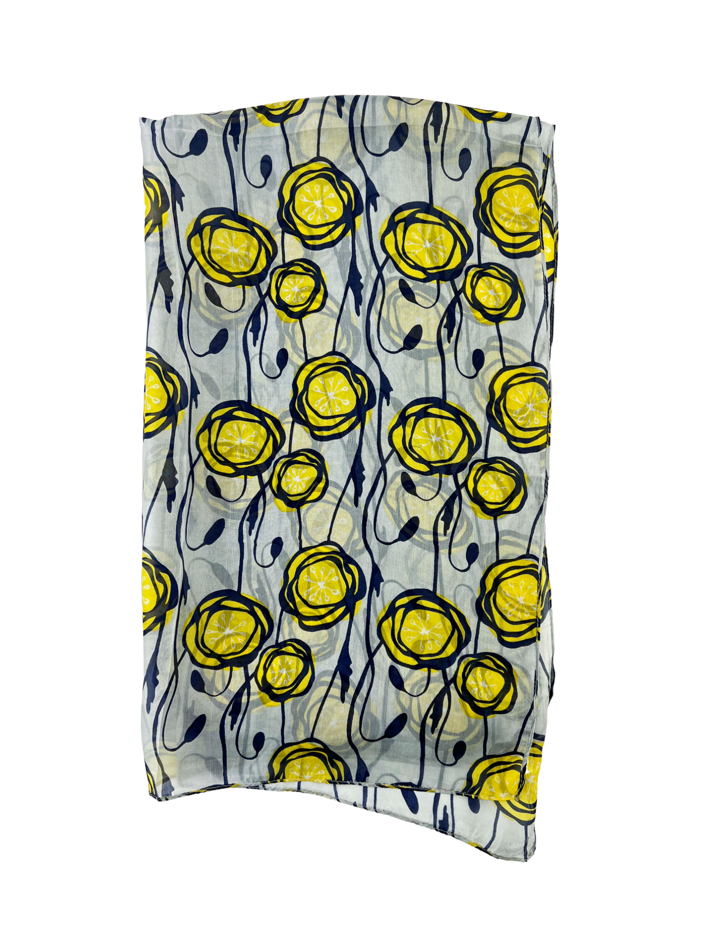 Gray and Yellow Tulip Silk Scarf