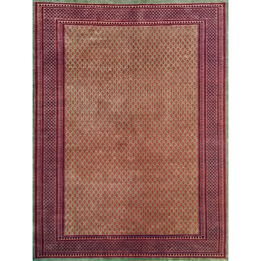 9×12 Feet Wool Green Hand Knotted Carpet Tribal