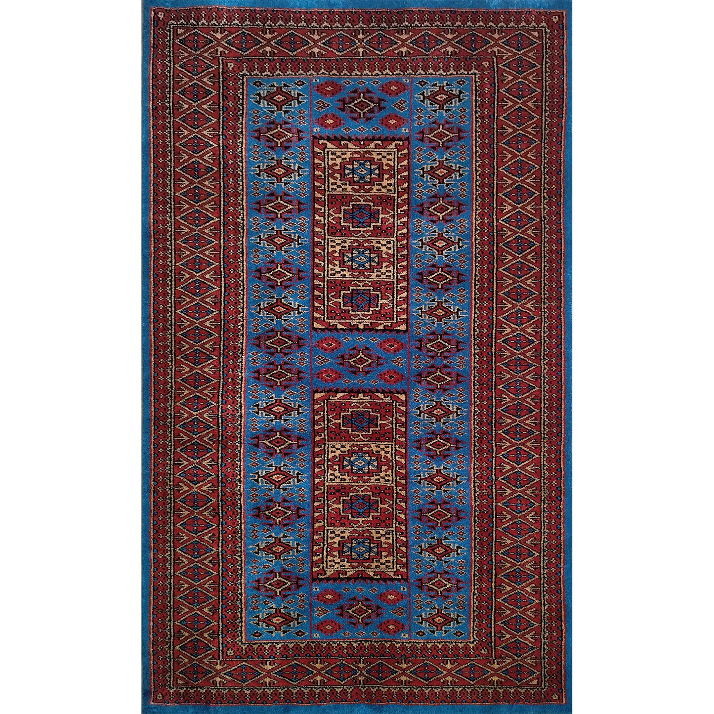 3×5 Feet Blue Hand Knotted Wool Carpet Dubba