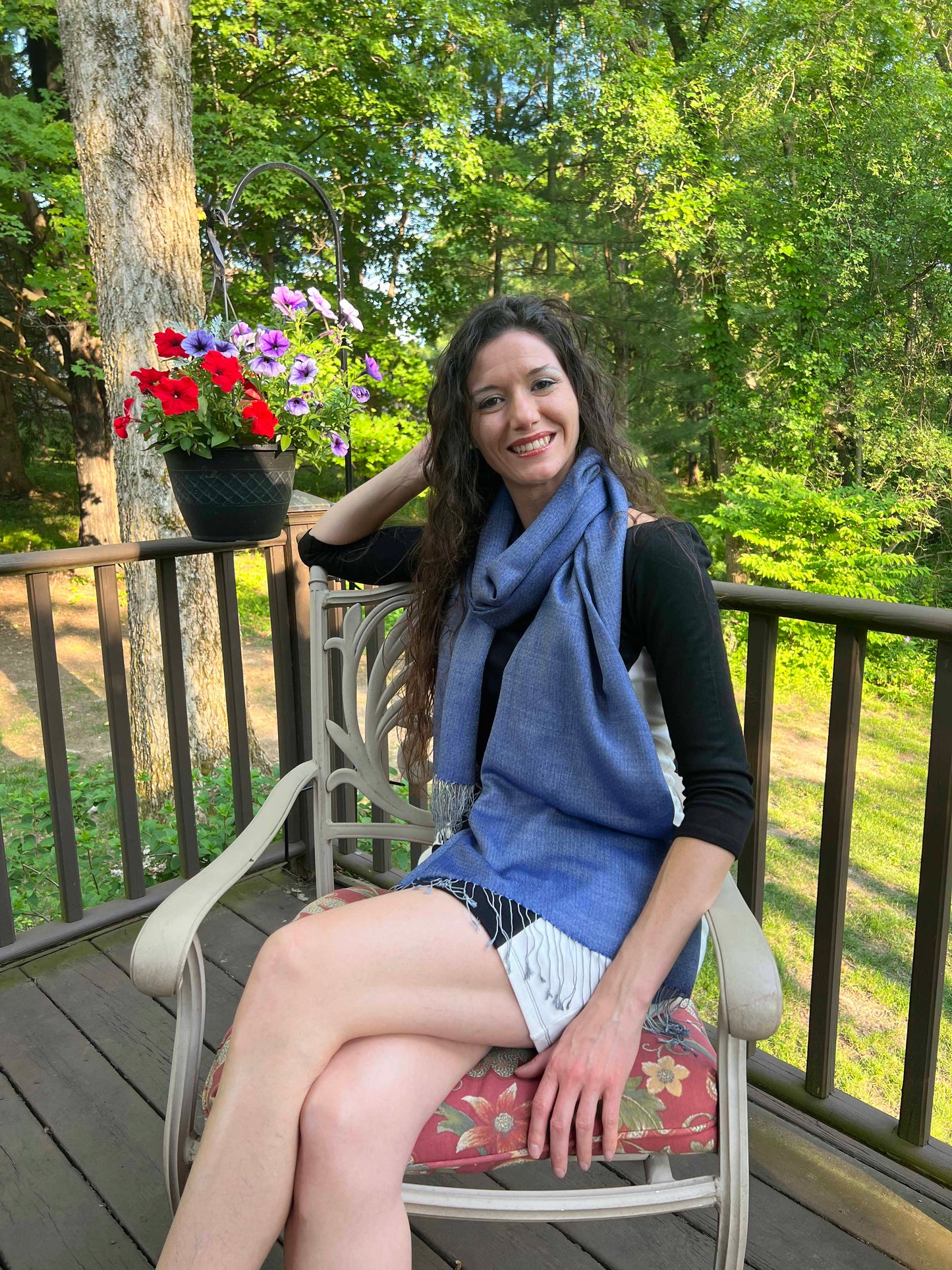 Blue Two Tone Wool And Silk Blend Scarf