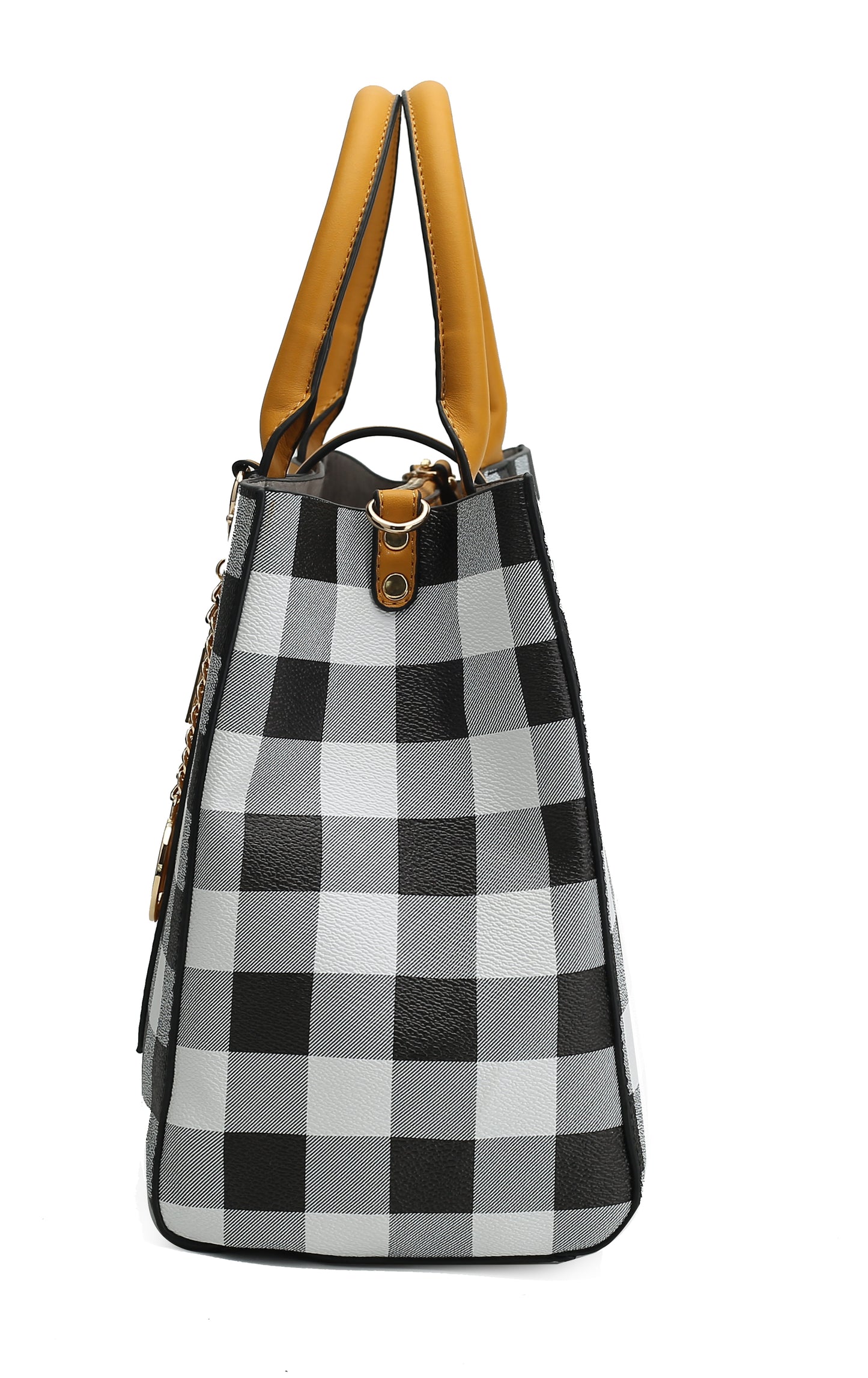Yuliana Checkered Satchel Bag with Wallet Vegan Leather Women