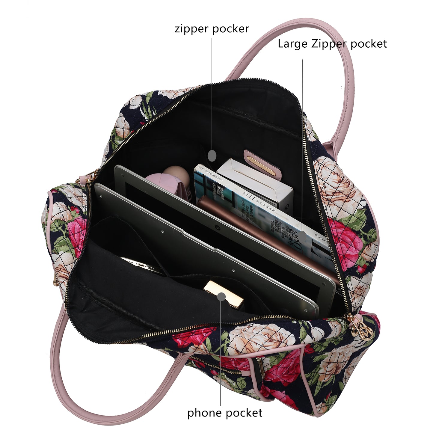 Jayla Quilted Cotton Botanical Pattern Women Duffle Bag