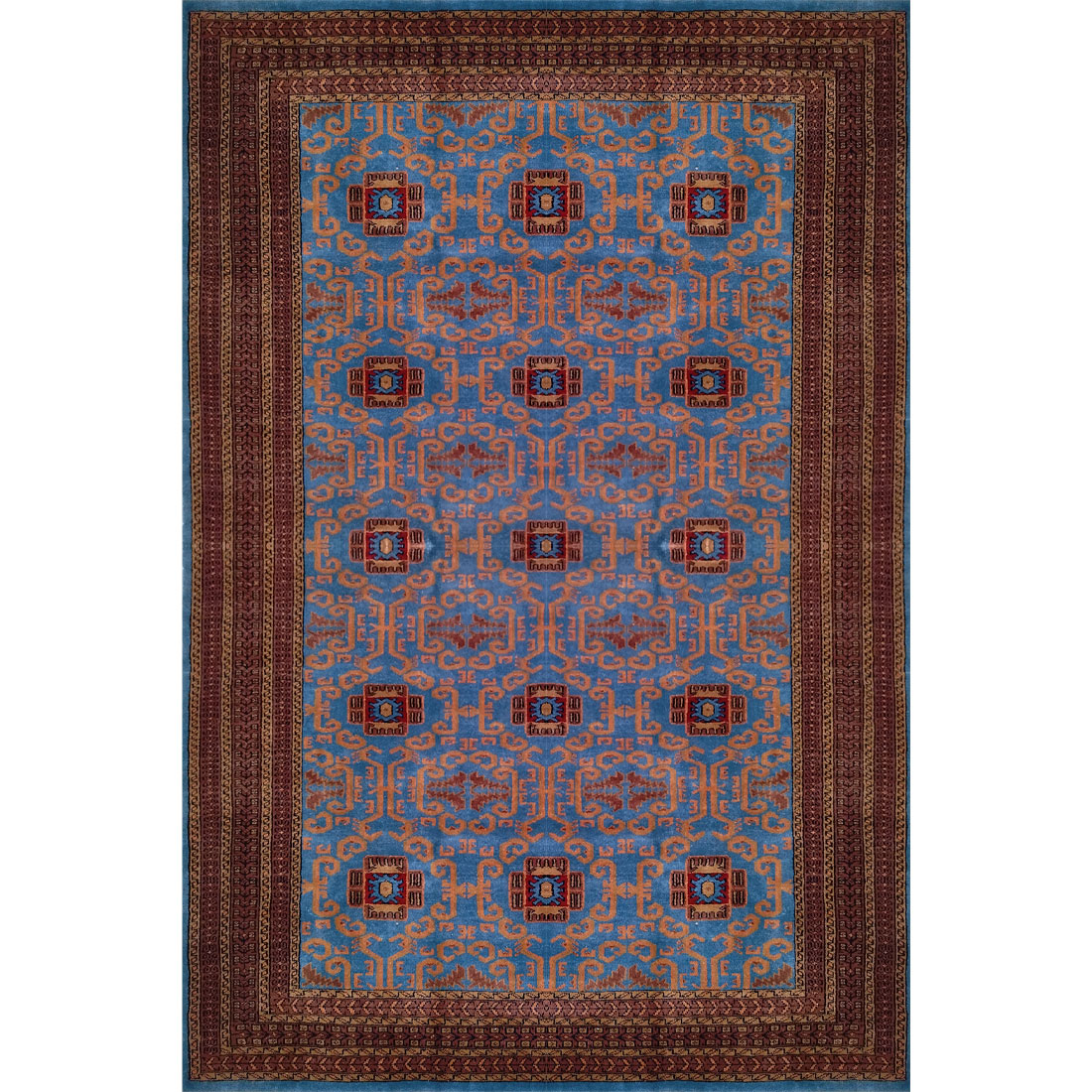 6×9 Feet Handmade Carpet Blue Hand Knotted Palace Wool