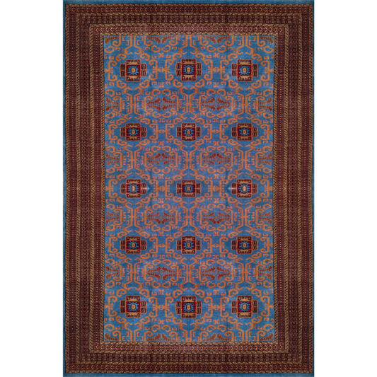 6×9 Feet Handmade Carpet Blue Hand Knotted Palace Wool