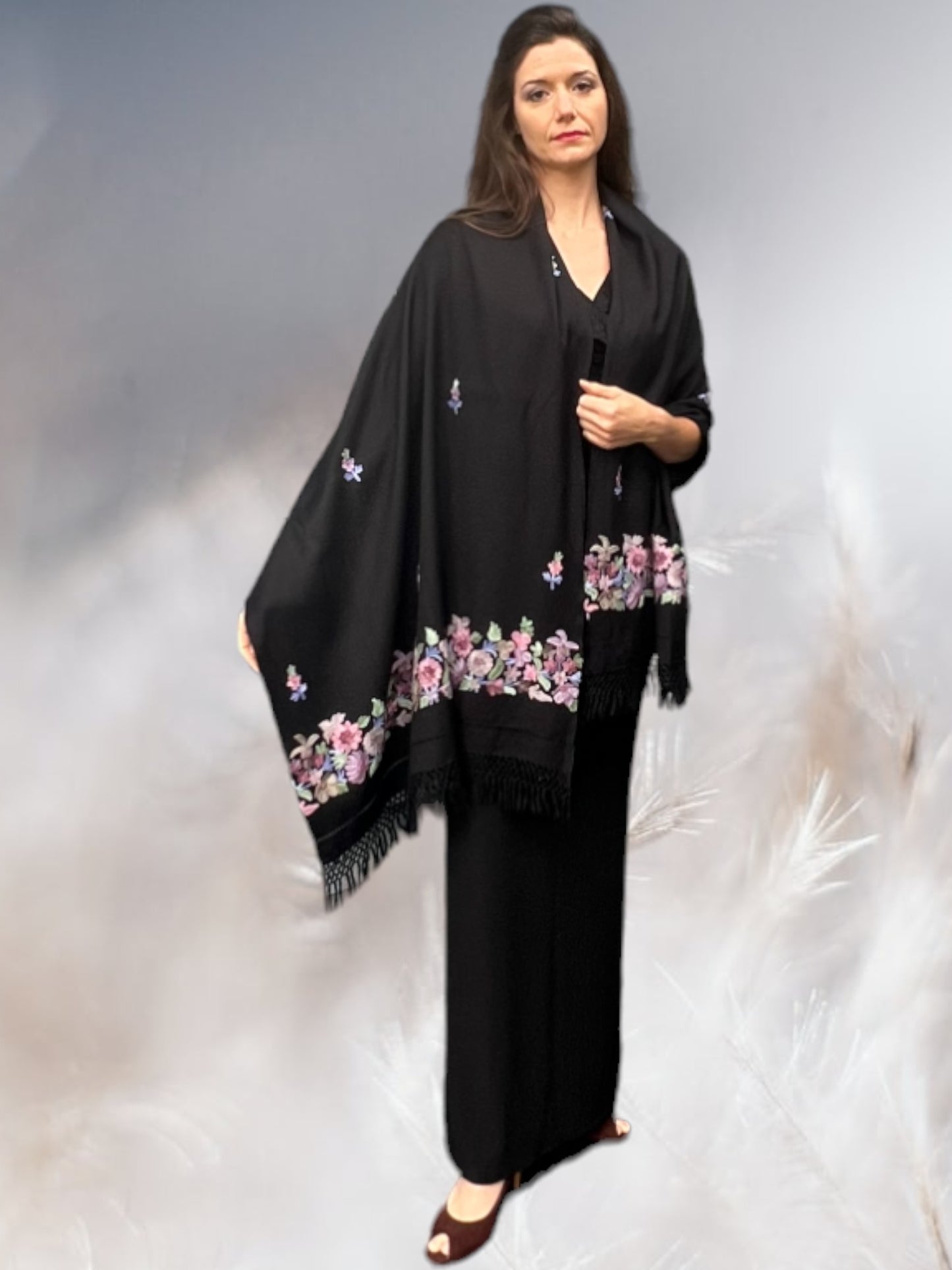 Black and Pink Embroidered Wrap