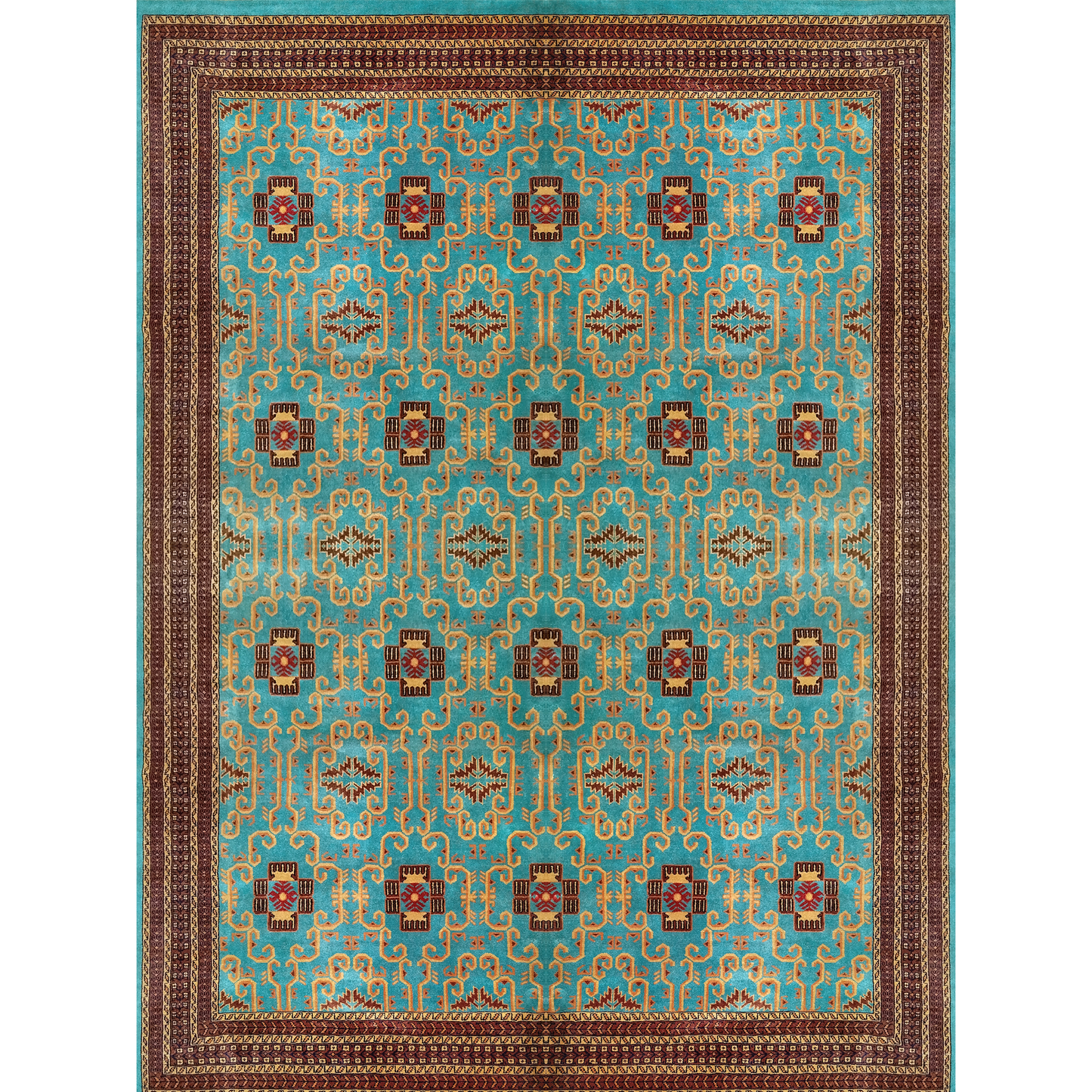 9×12 Ft Handmade Turquoise Wool Carpet Palace