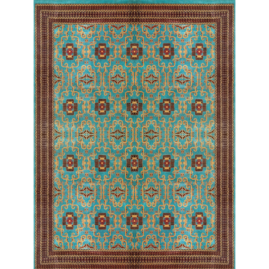 9×12 Ft Handmade Turquoise Wool Carpet Palace