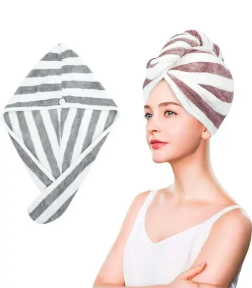 Hair Drying Microfiber Head Towel Cap with Button 1pcs.