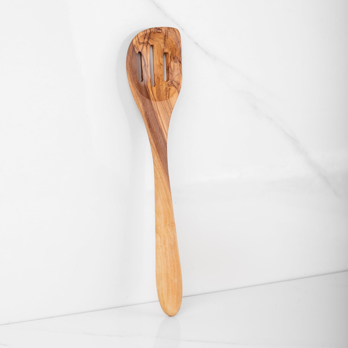 11.8" (30cm) Olive Wood Slotted Spatula, Handmade