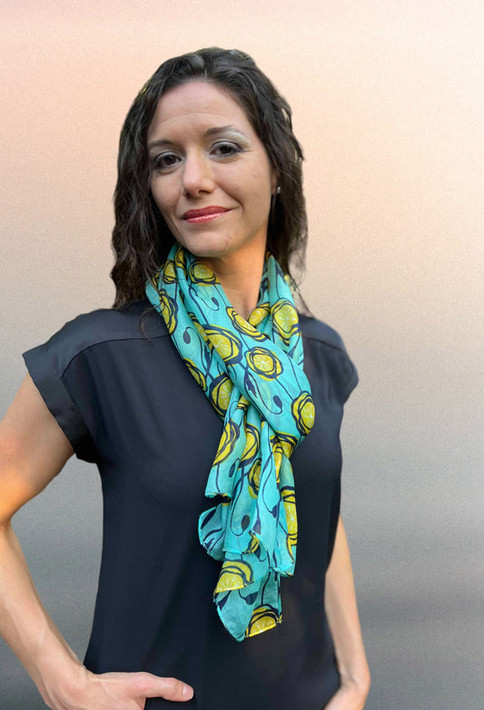 Sage and Yellow Tulip Silk Scarf