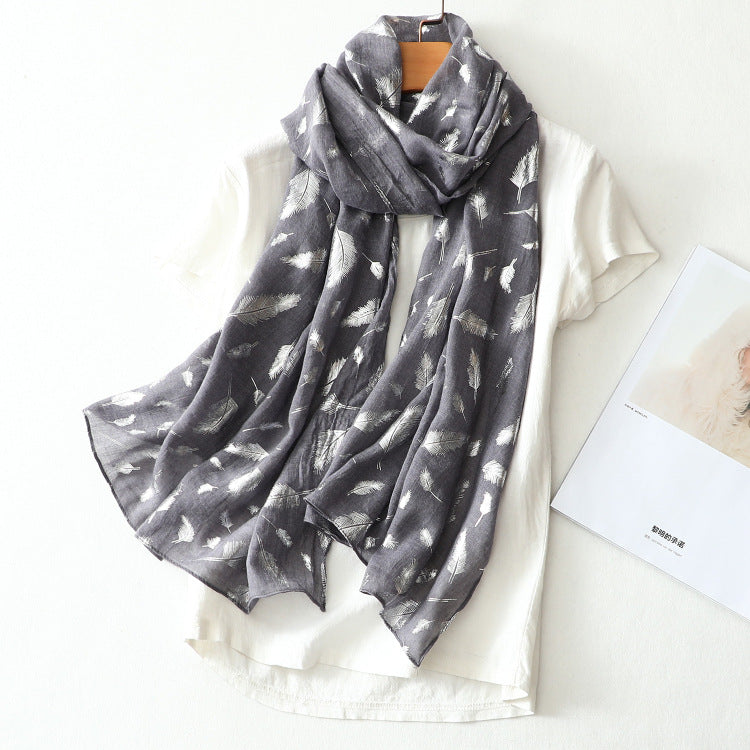 Pure Cotton Scarf with Feathered Design
