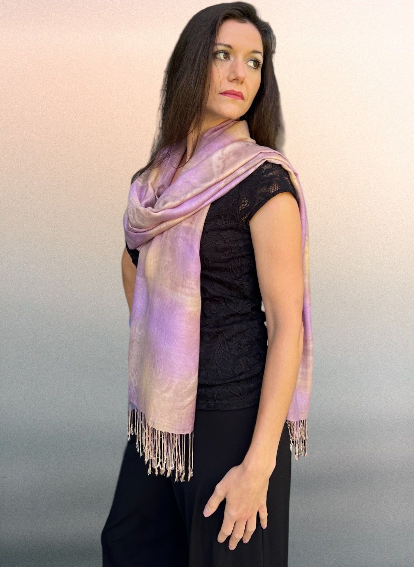 Lilac Modal Silk Hand Painted Watercolor Scarf
