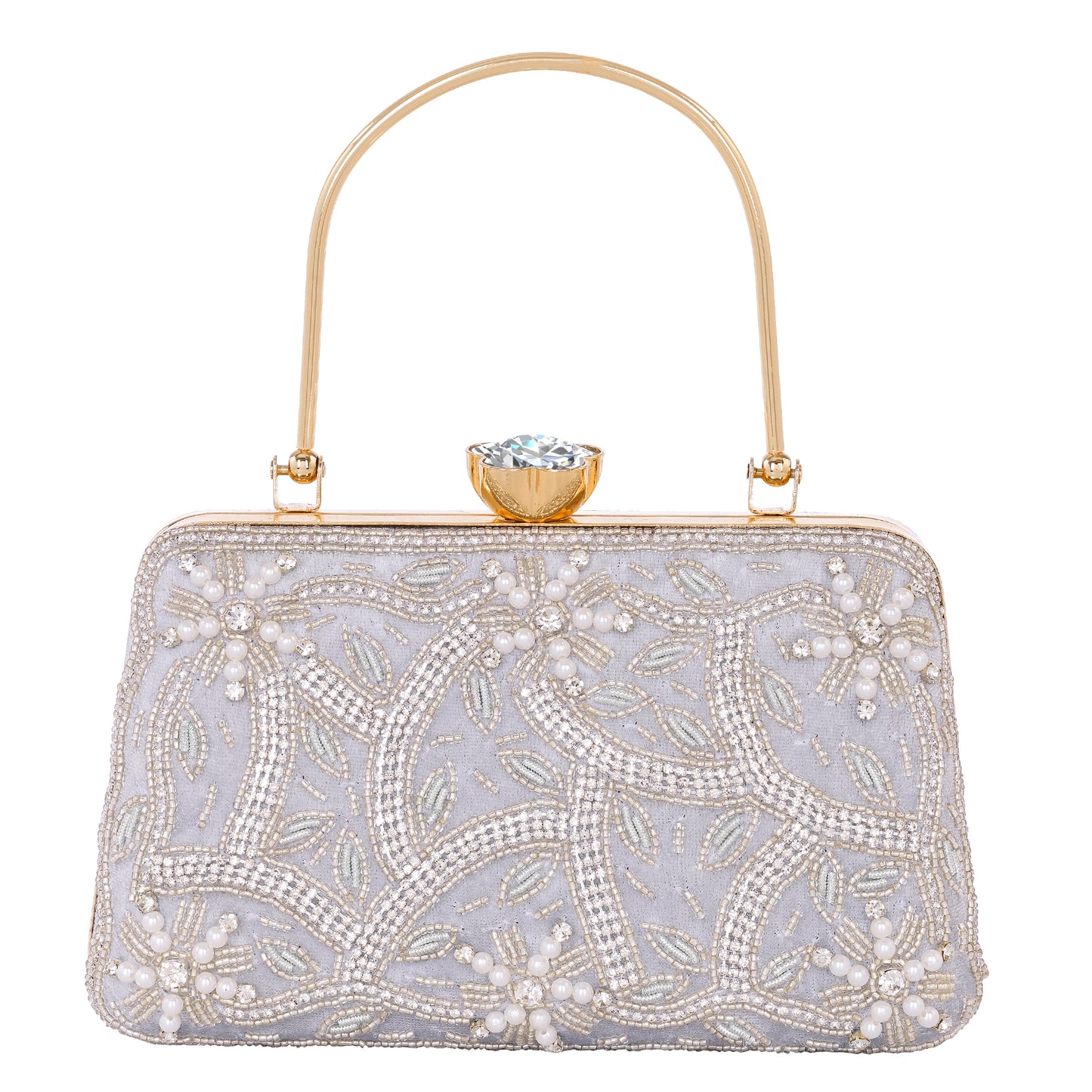 A.E Emboried Wedding Beautiful Silver Clutch | Wedding Clutch Bag with