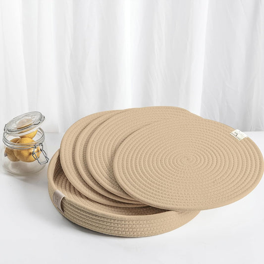 AIESY®-Woven Cotton Rope Round Placemats Set of 4