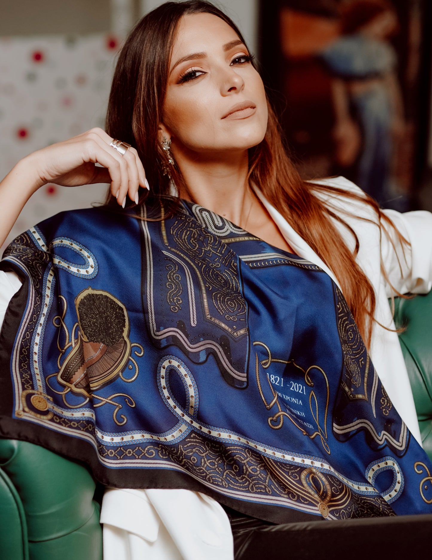 Evzonas - Blue - 100% Silk Scarf