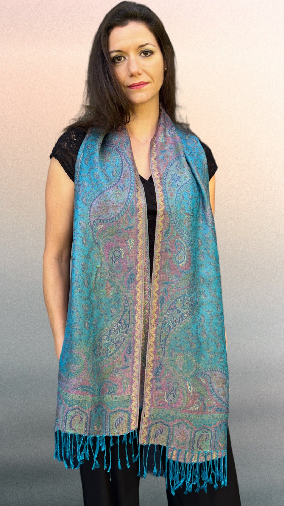 Turquoise Jamawar Pashmina