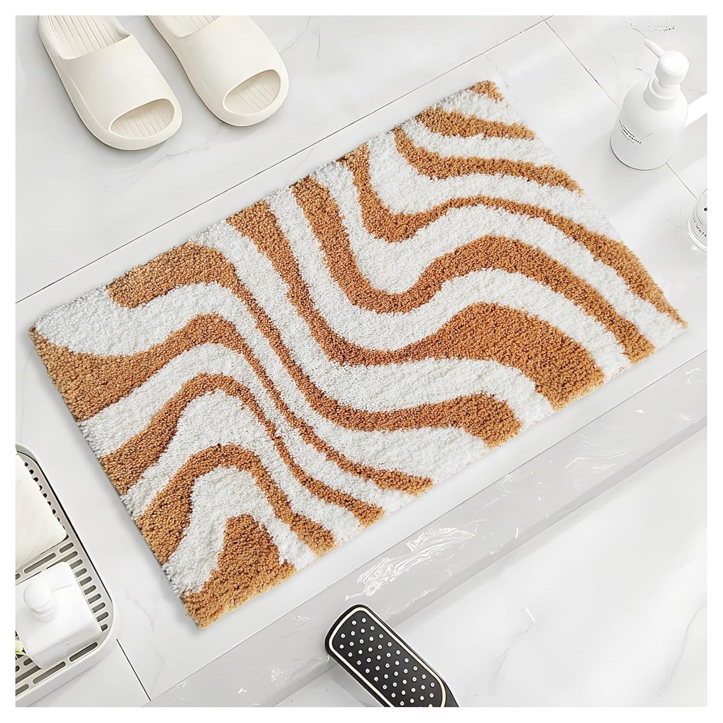 Bath Mat for Bathroom,Microfiber Orange and White