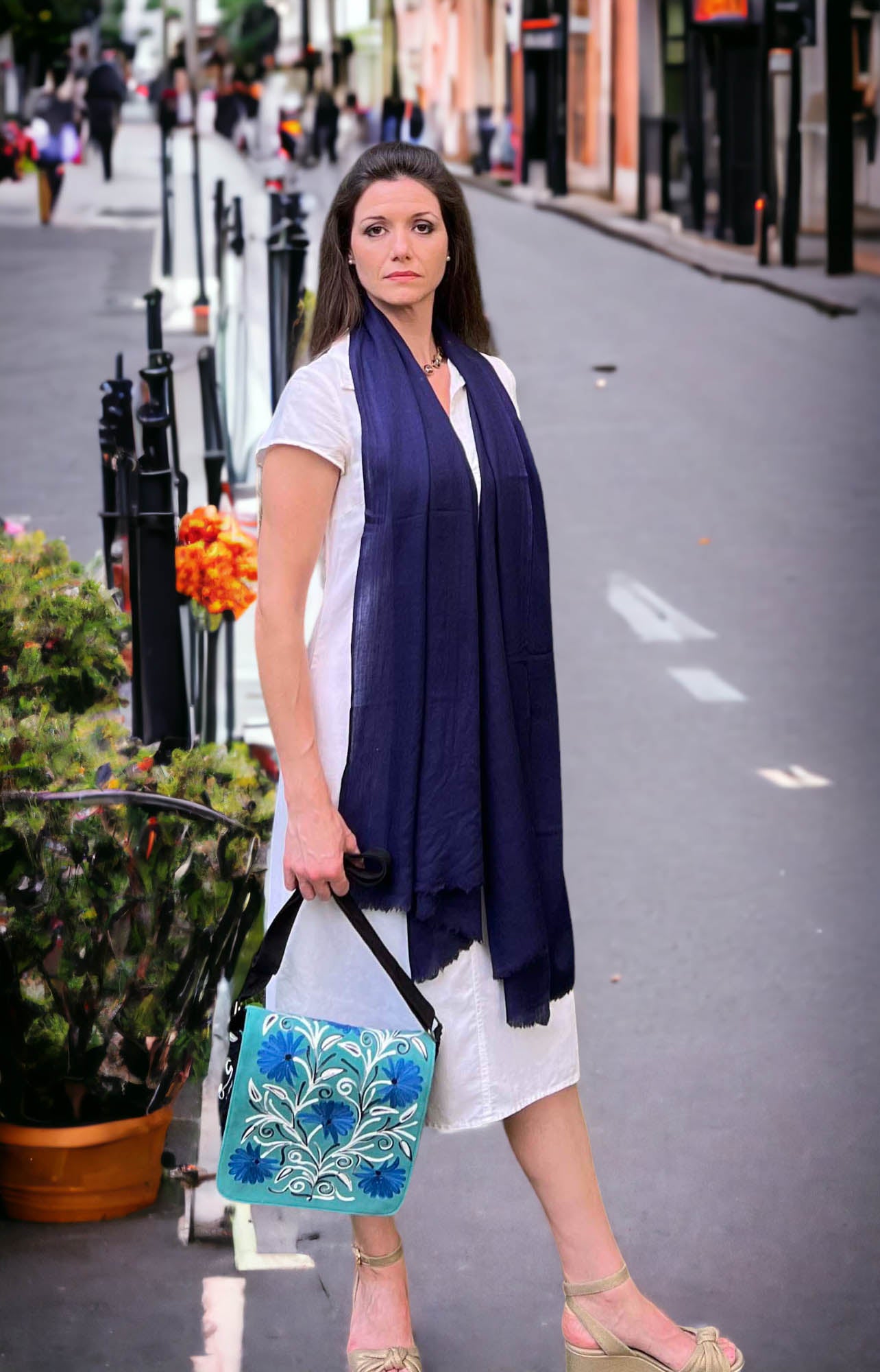 Navy Blue Cashmere Thin Weave Solid Scarf