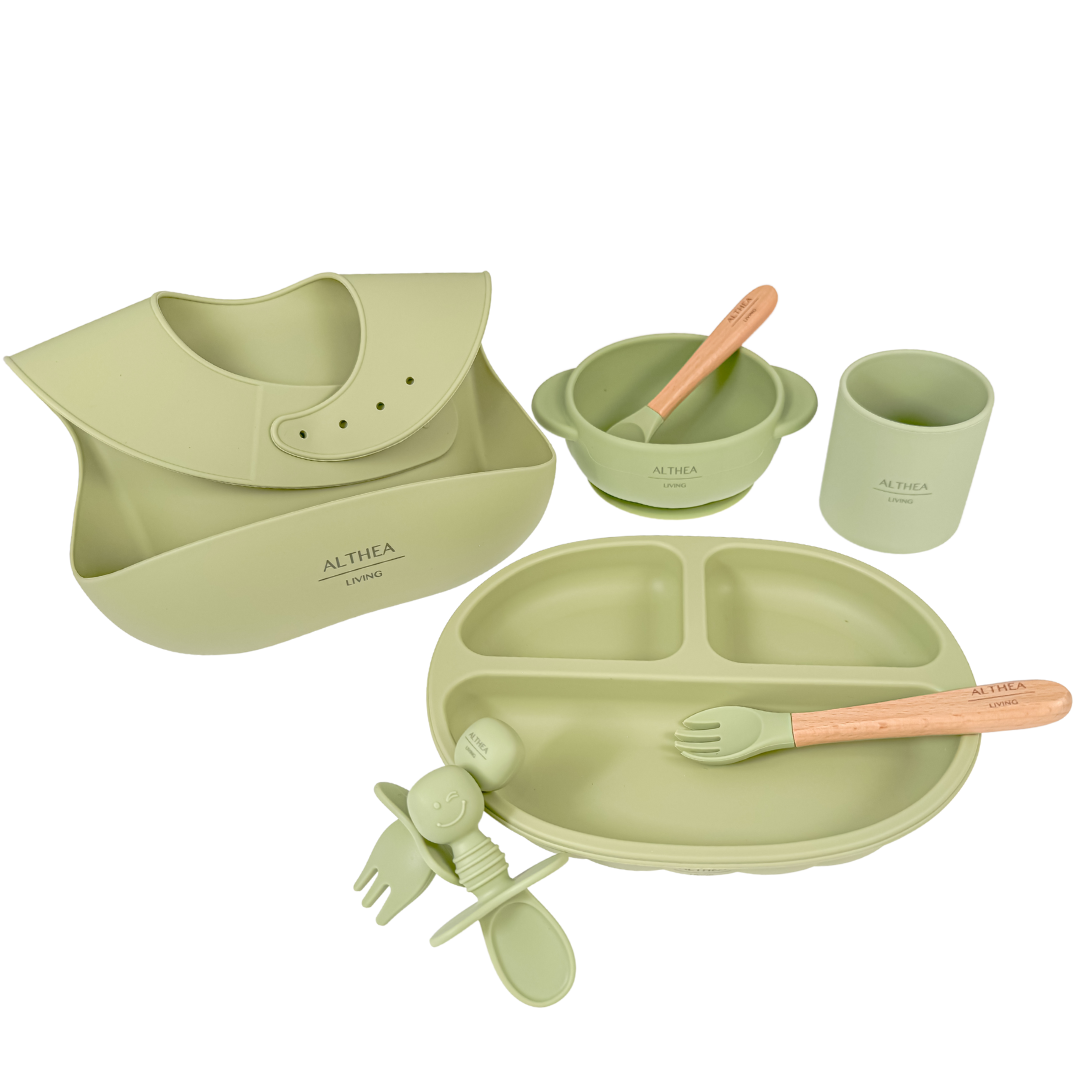 Vajilla bebé silicona orgánica, 8 piezas