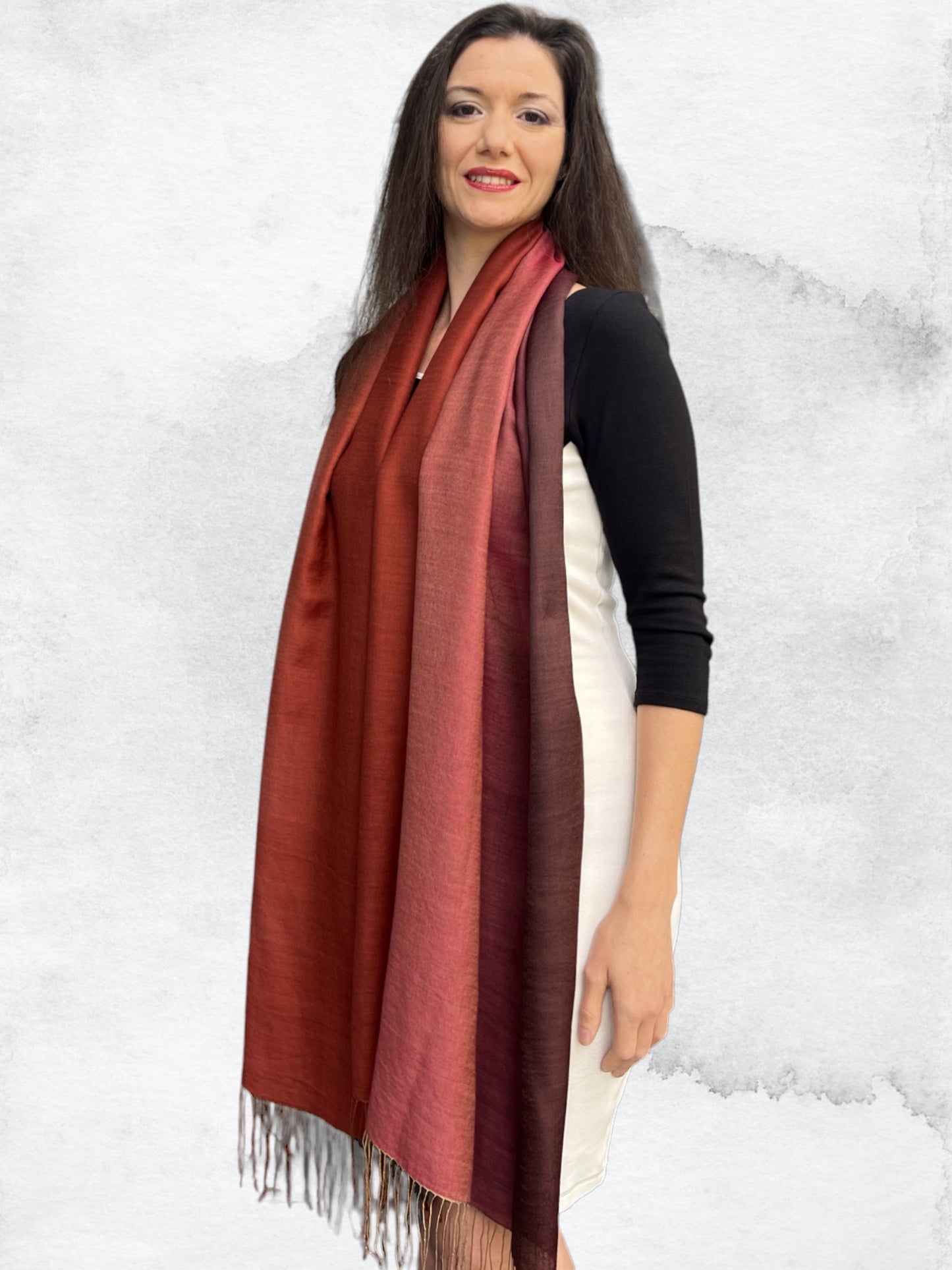 Brown And Orange Hand Dyed Ombre Scarf