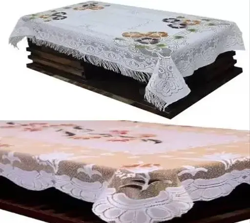 Printed 4 Seater Table Cover (Cream, White, Polyester)