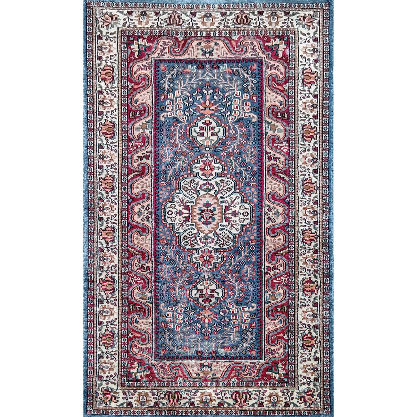 3×5 ft Blue Hand Knotted Art Silk Carpet