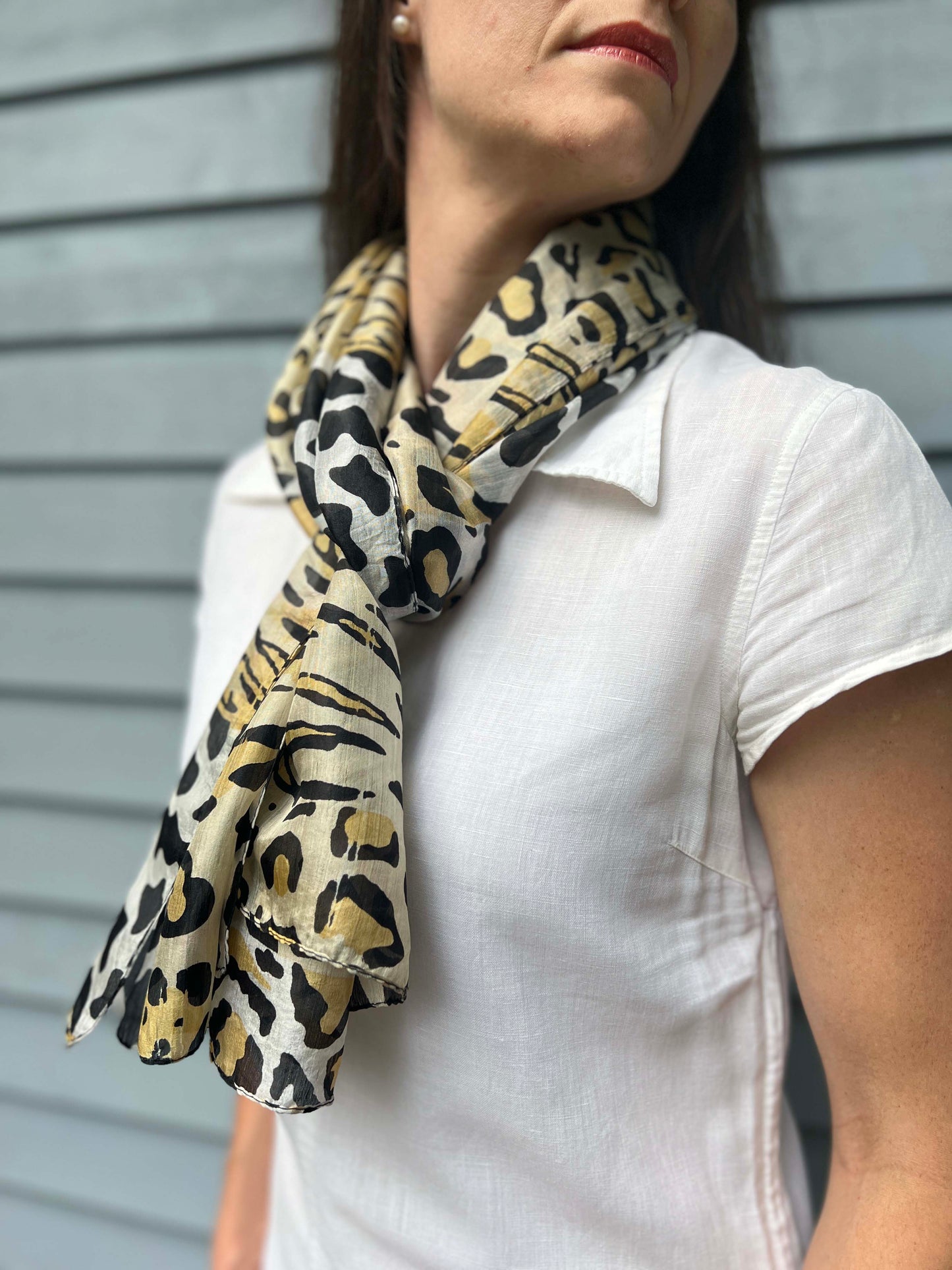 Gold Leopard Print Silk Scarf