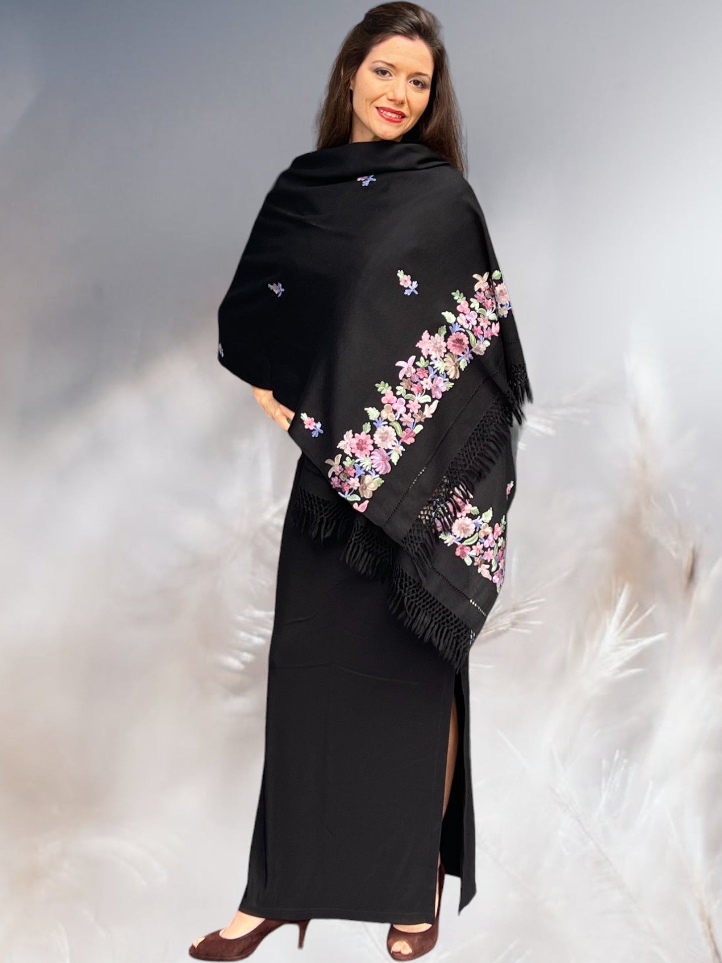 Black and Pink Embroidered Wrap