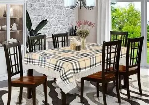 Self Design 2 Seater Table Cover (Cream, Polyester)