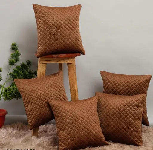 Velvet Apsara Cushion Cover Pack of 5 16x16Inch Brown