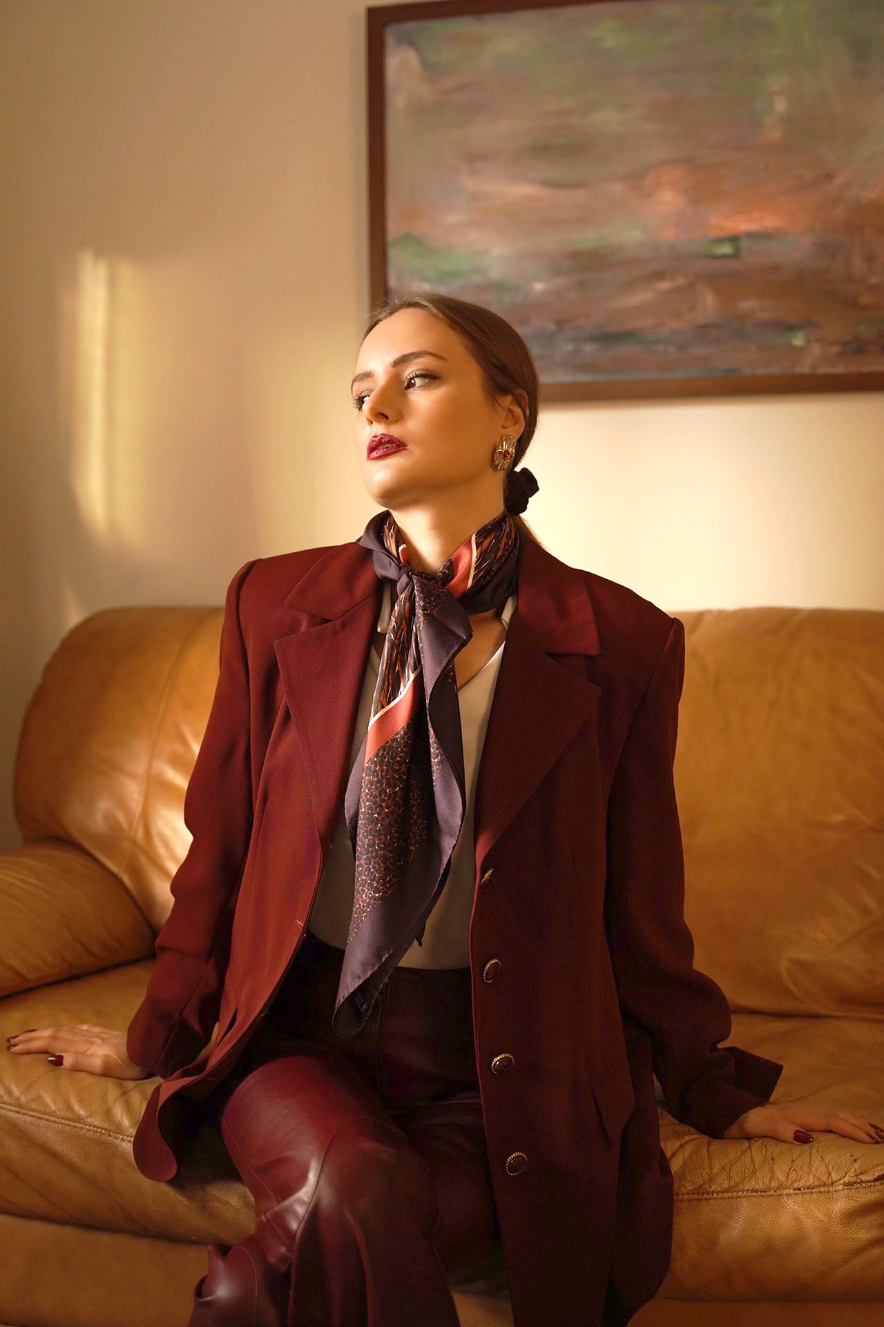 Animal Print - Brown-Brick - 100% Silk Scarf