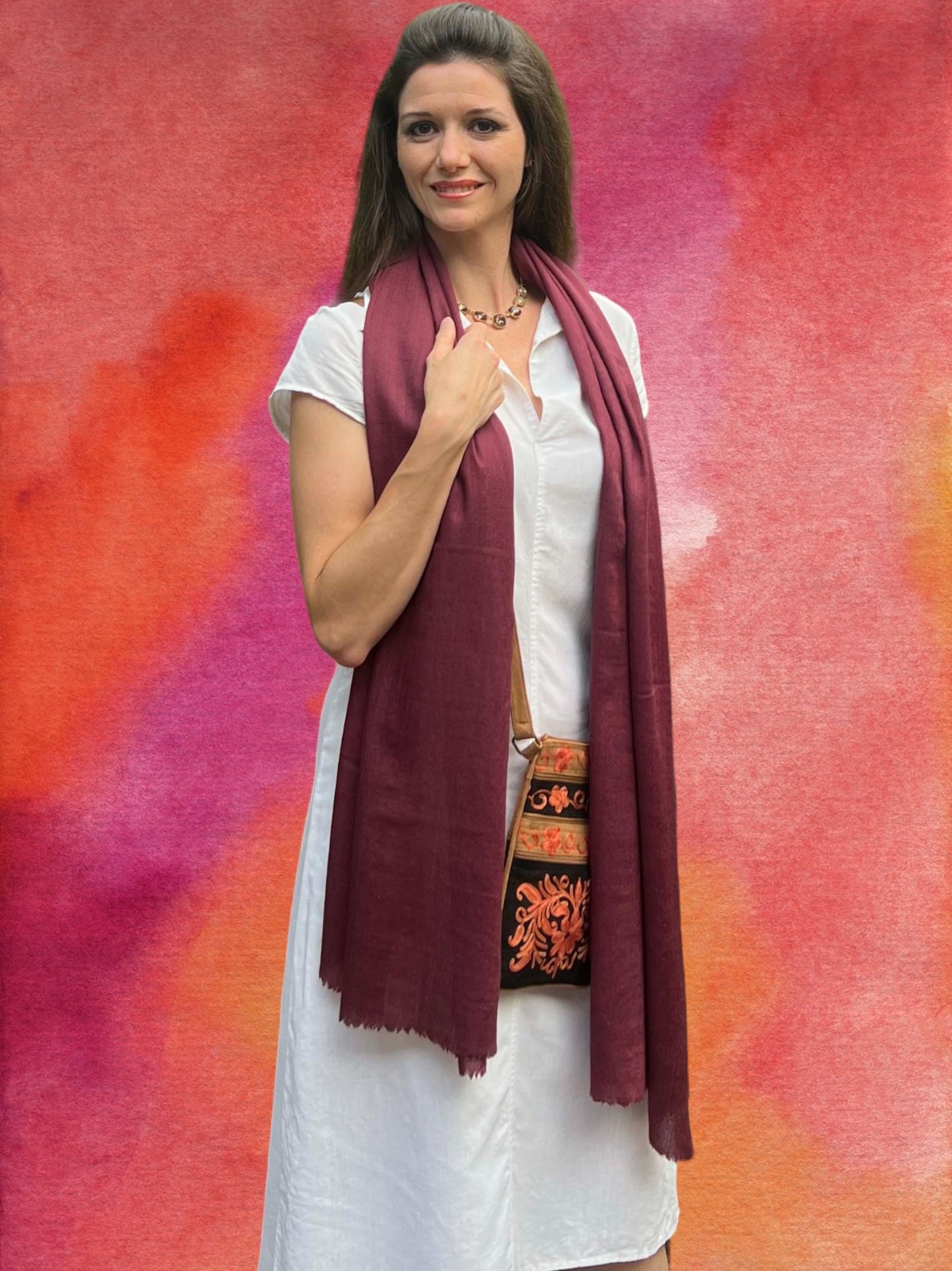 Magenta Cashmere Thin Weave Solid Scarf